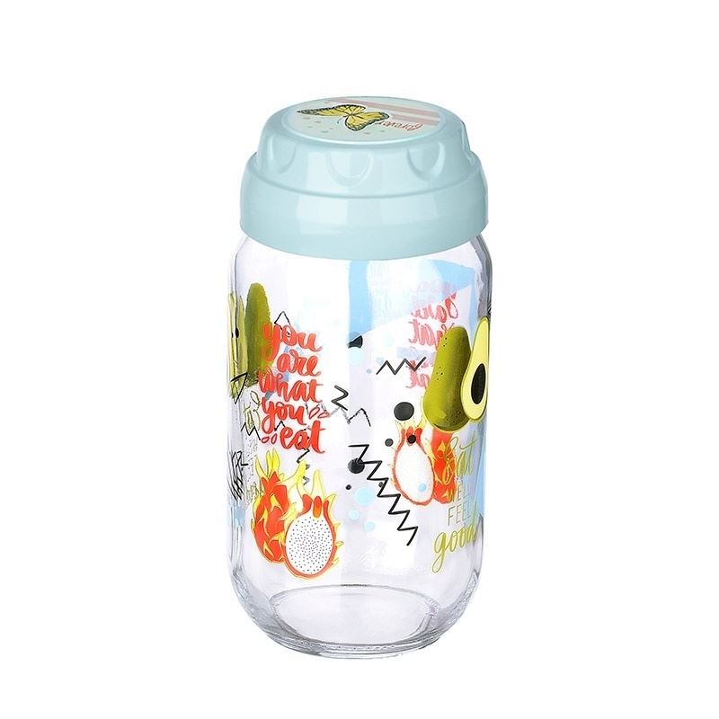 Vintage Decorative Patterned Glass Jar 1000 ml - 33,8 oz - Avocado
