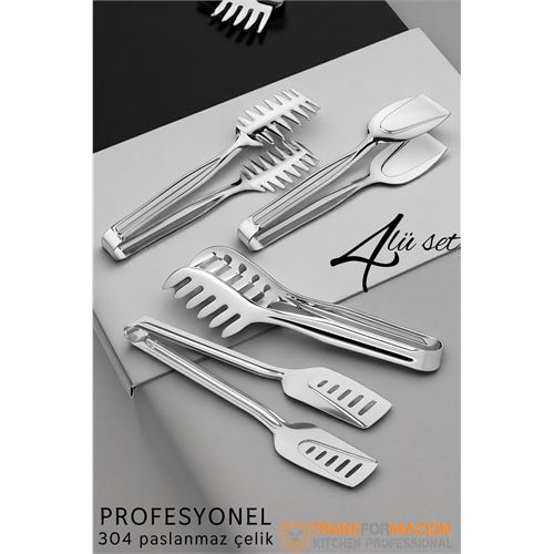 Kitchen Tong Set - Pasta Cake Salad Multi Purpose Tong 4 Pcs SET 304 Stainless Steel