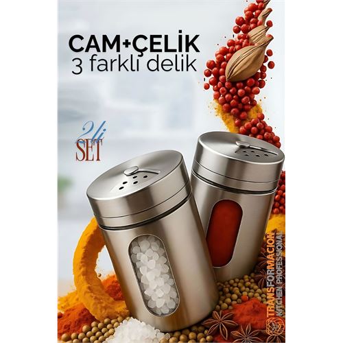 Glass+Steel Salt Pepper Black Pepper 3 Different Hole 2L SET