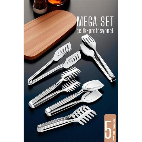 Kitchen Tong Set - Pasta Cake Salad Multipurpose Tong 5 li SET 304 Stainless Steel