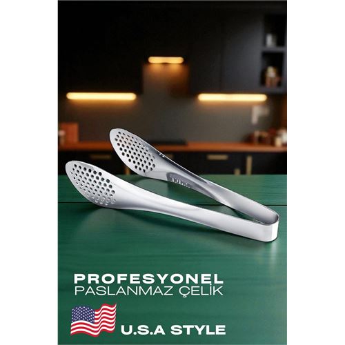 Amerikan Tip Mutfak Maşası 304 Paslanmaz Çelik Makarna Pasta Salata Çok Amaçlı Maşa