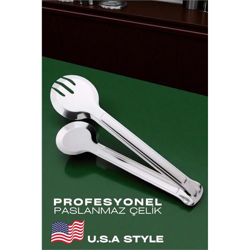 Amerikan Tip Mutfak Maşası 304 Paslanmaz Çelik Makarna Pasta Salata Çok Amaçlı Maşa