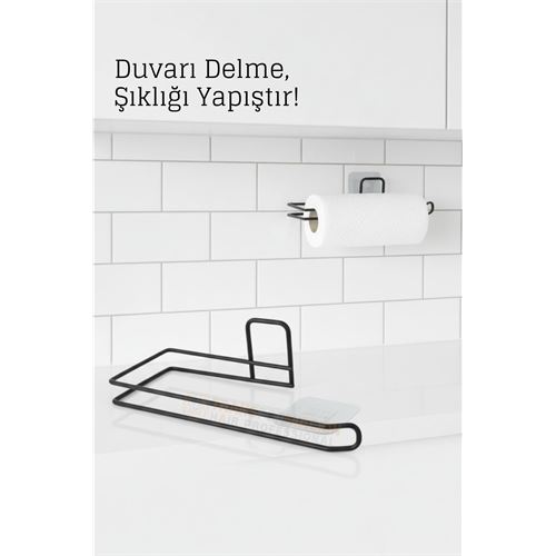 Yapışkanlı Kağıt Havluluk – Siyah Metal, 25 x 7 cm