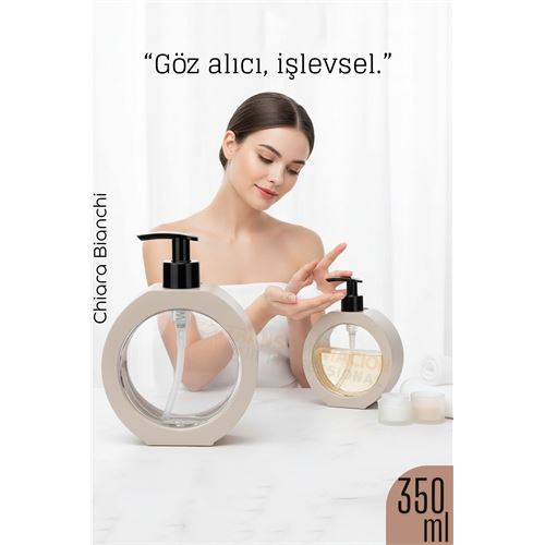 Sıvı Sabunluk – Bej Renk, 350 ml, Modern Tasarım