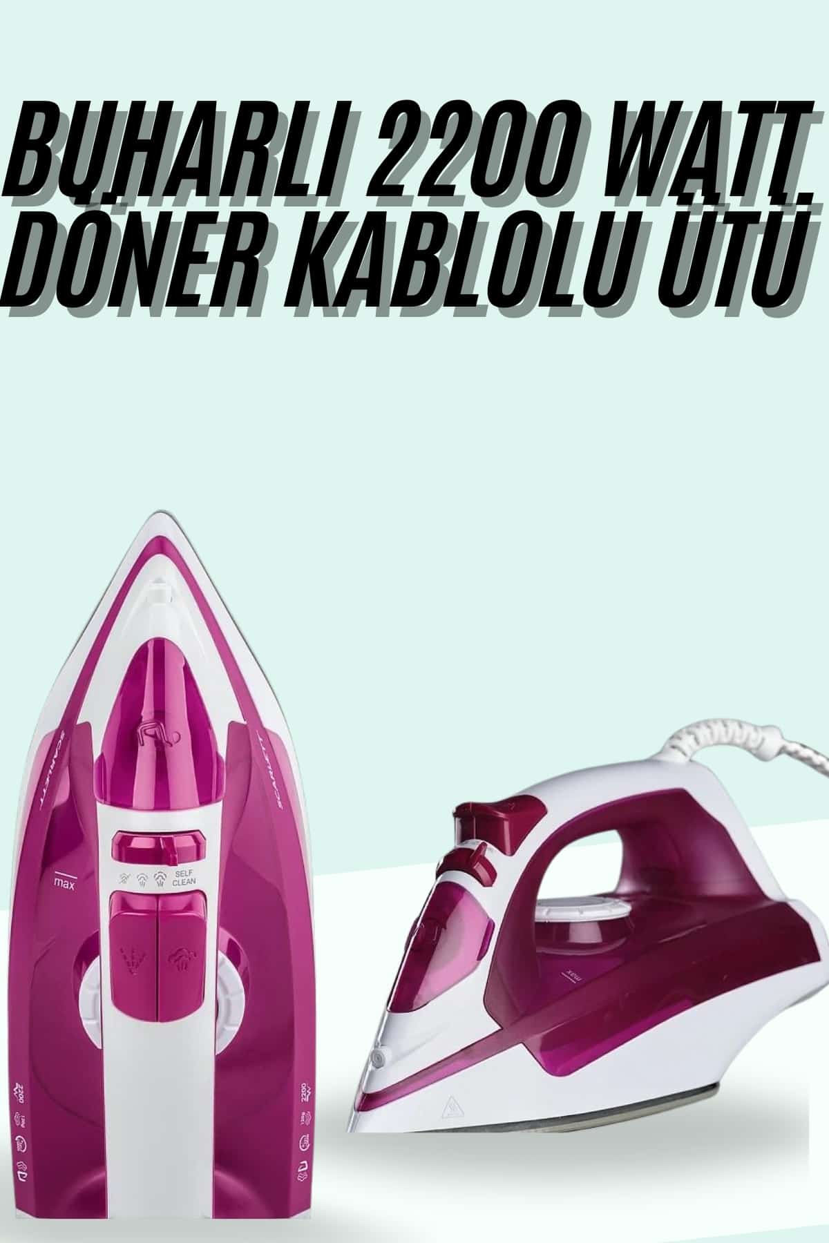 Buharlı Ütü 2200 Watt Seramik Tabanlı Taşınabilir Kablolu Ütü