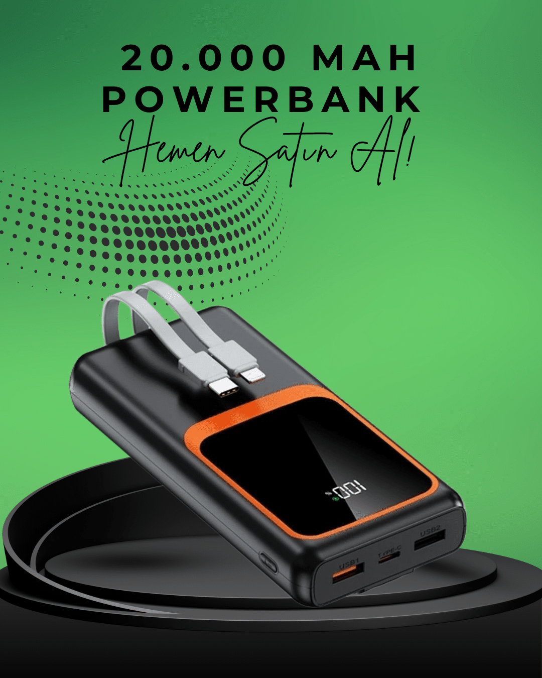 20000 mAh Taşınabilir Powerbank | Çok Kablolu, Hızlı Şarj Destekli (22.5W)
