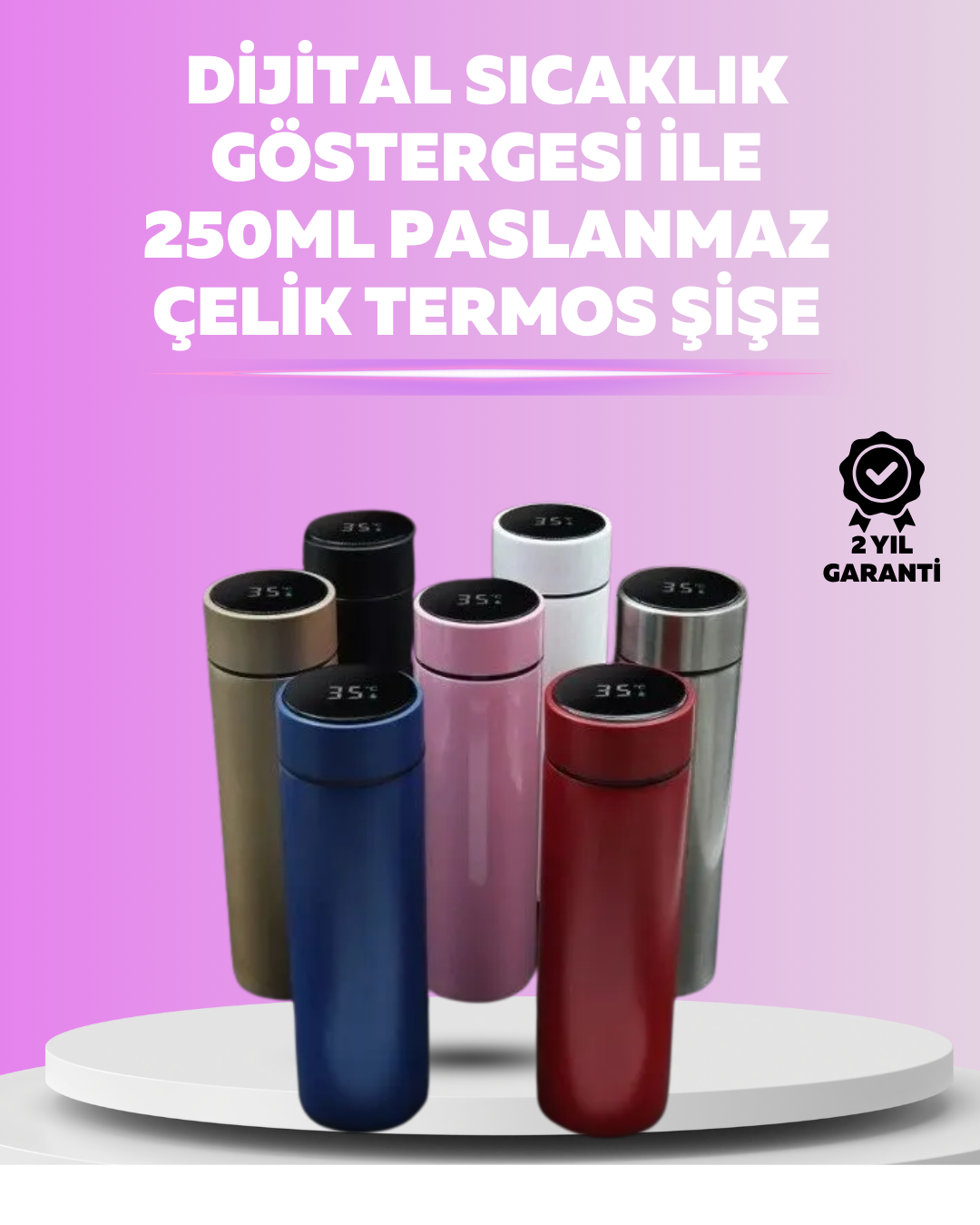 LED Sıcaklık Ölçerli 250 ml Yalıtımlı Termos Şişe