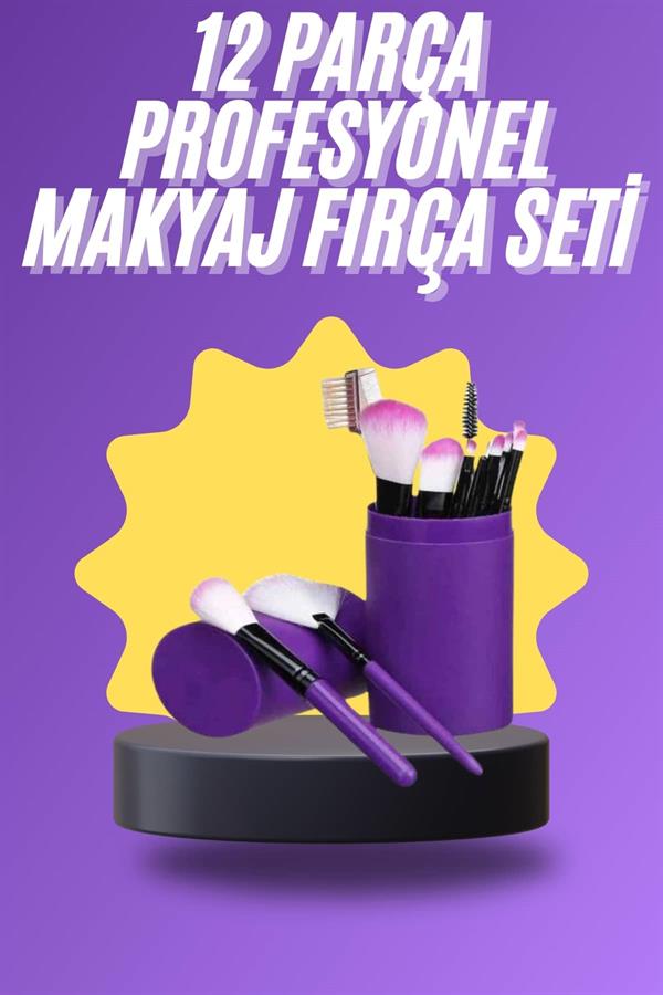 12 Parça Makyaj Fırça Seti Profesyonel Fondöten Allık Far Kontür Fırçası