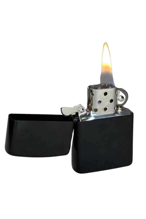 Doldurulabilir Siyah Benzinli Çakmak Metalik