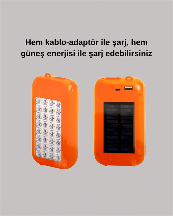 Güneş Paneli Destekli Powerbank ve LED Işıldak – 10000 mAh, Çift USB, Outdoor Kullanım İçin