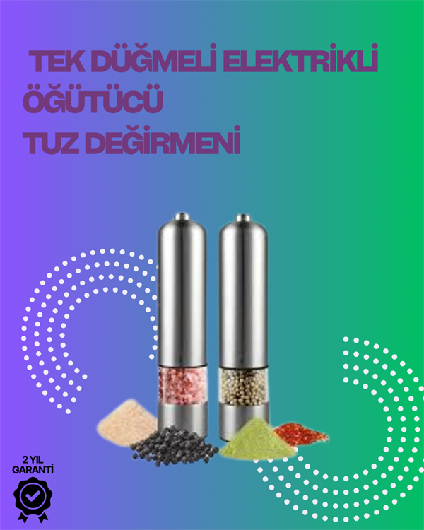 Paslanmaz Çelik Otomatik Baharat Öğütücü Pille Çalışan Tek Tuşlu Kullanım