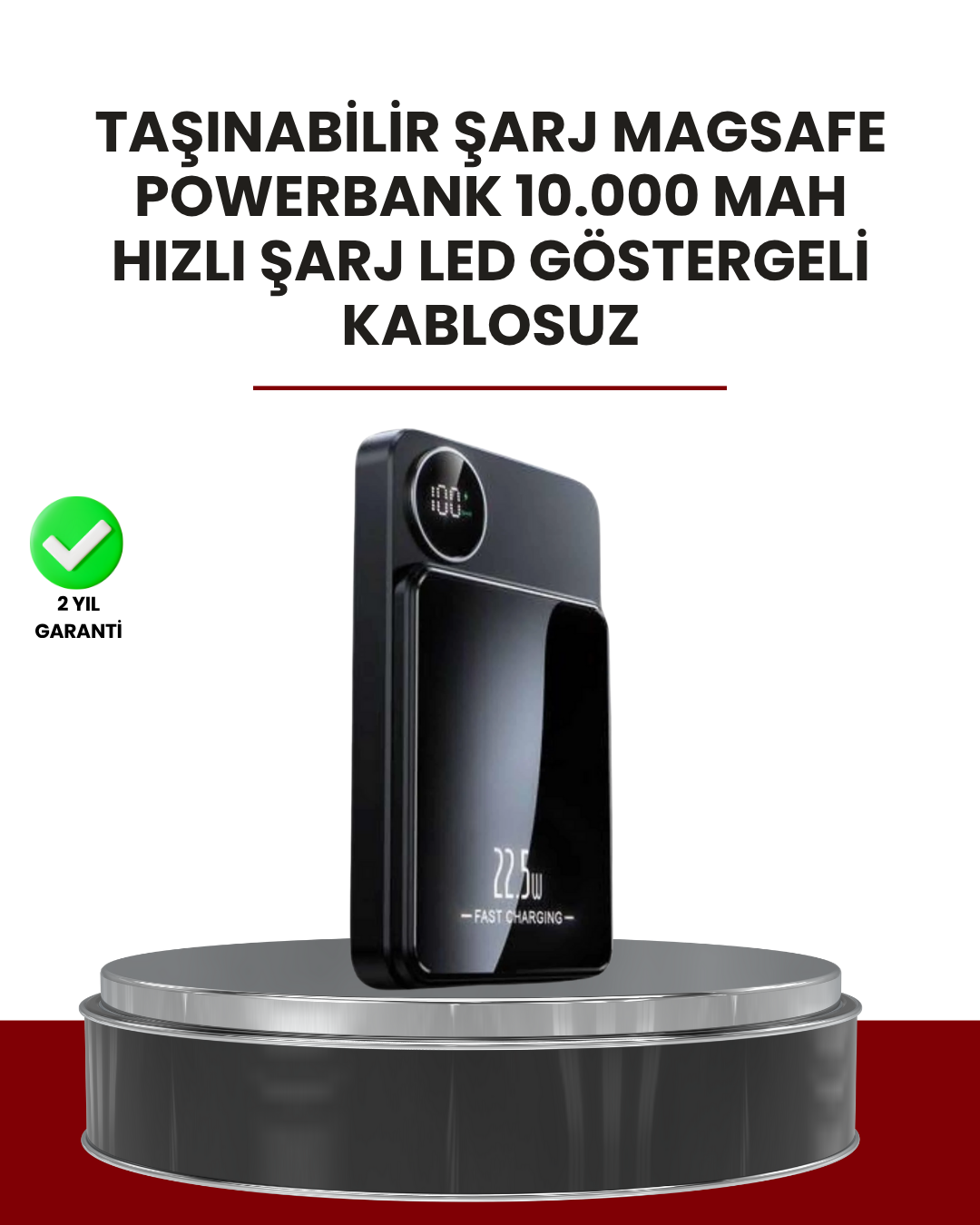 Gerçek Zamanlı Güç Göstergeli Manyetik USB-C Taşınabilir Powerbank