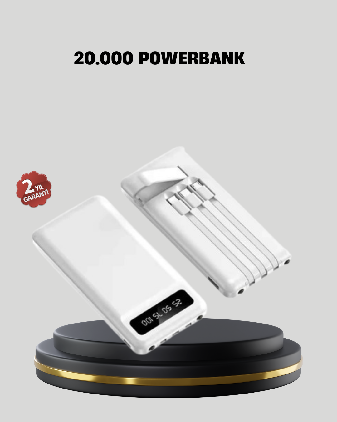20.000 mAh 4 Çıkışlı LED Göstergeli Hızlı Şarj Powerbank