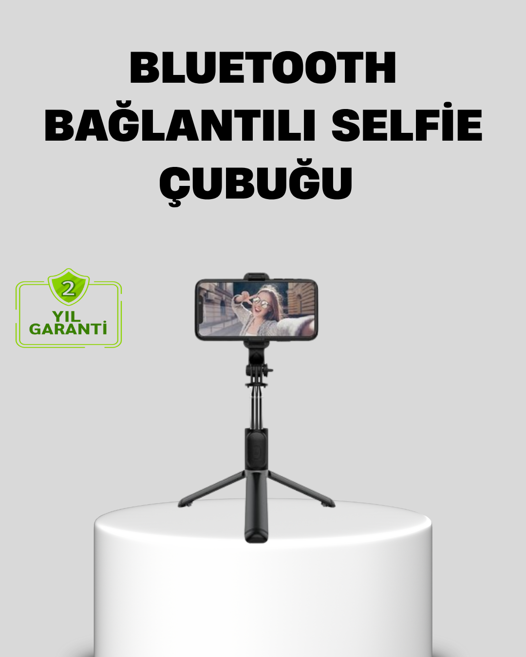 Bluetooth Selfie Çubuğu – 360° Dönebilen Başlık, Kablosuz Bağlantı