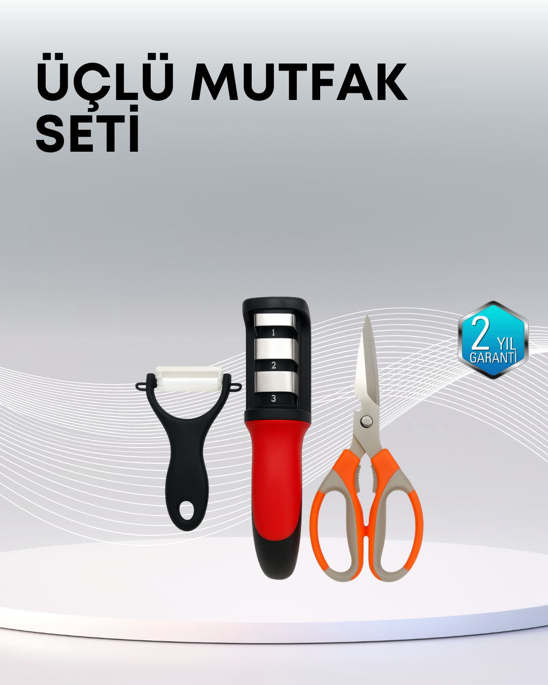 Çok Fonksiyonlu Mutfak Makas Seti – 3 Makas, Bileyici ve Soyacak Dahil