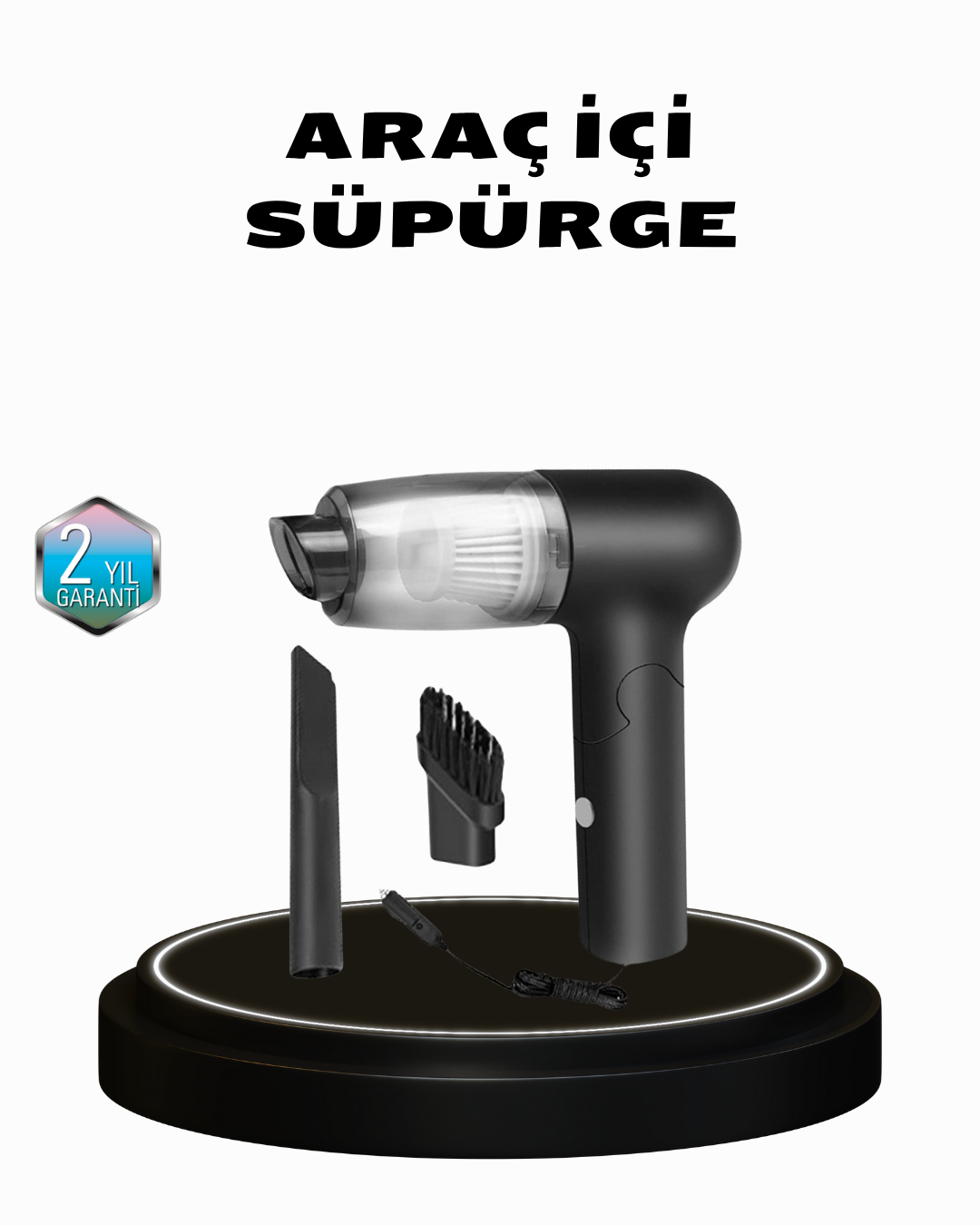 Taşınabilir Vakumlu Araç Süpürgesi – Katlanabilir Sap, Yıkanabilir Filtre, 120W Motor