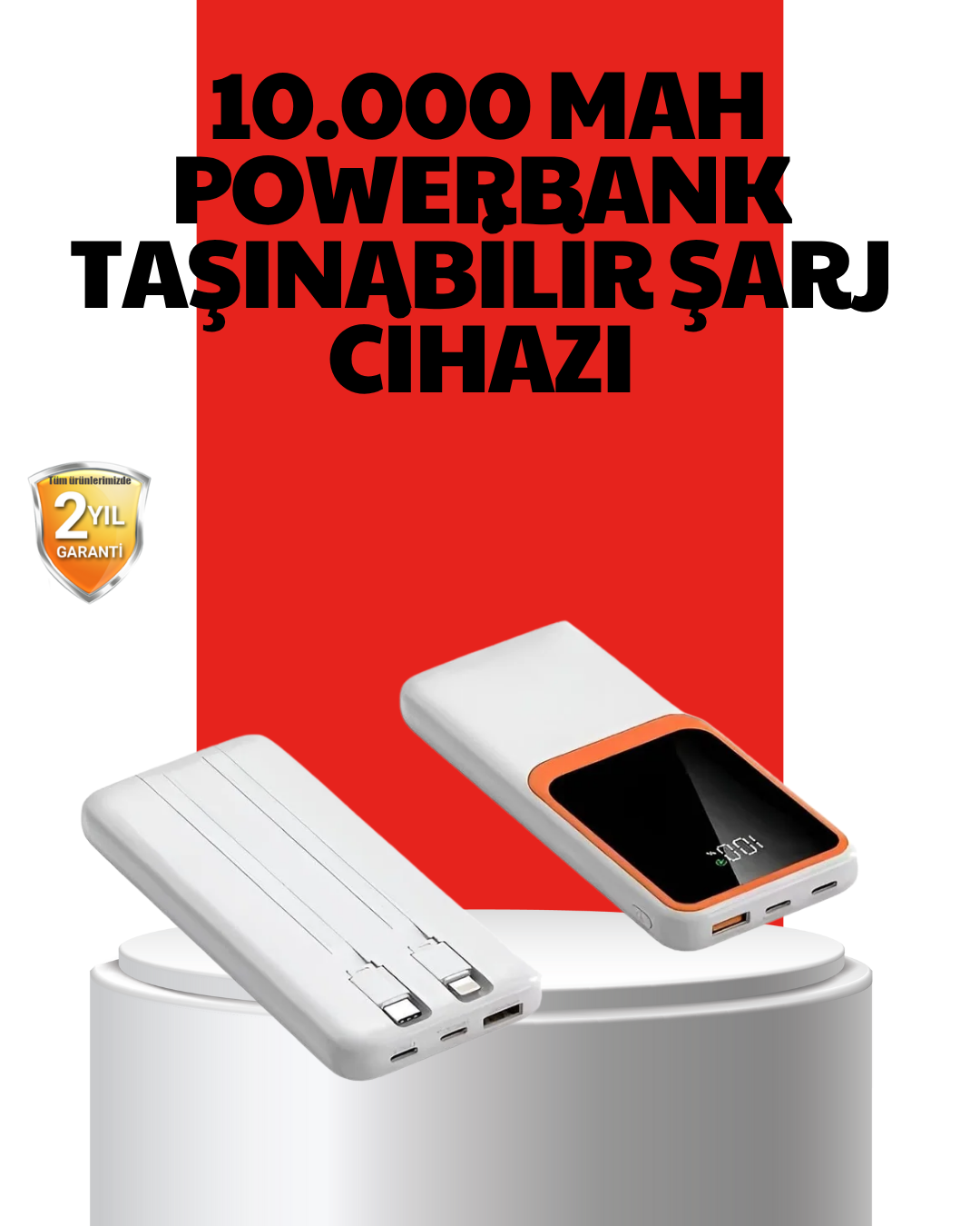 10000 mAh Taşınabilir Powerbank – Çift Çıkışlı Type-C ve Lightning Uyumlu