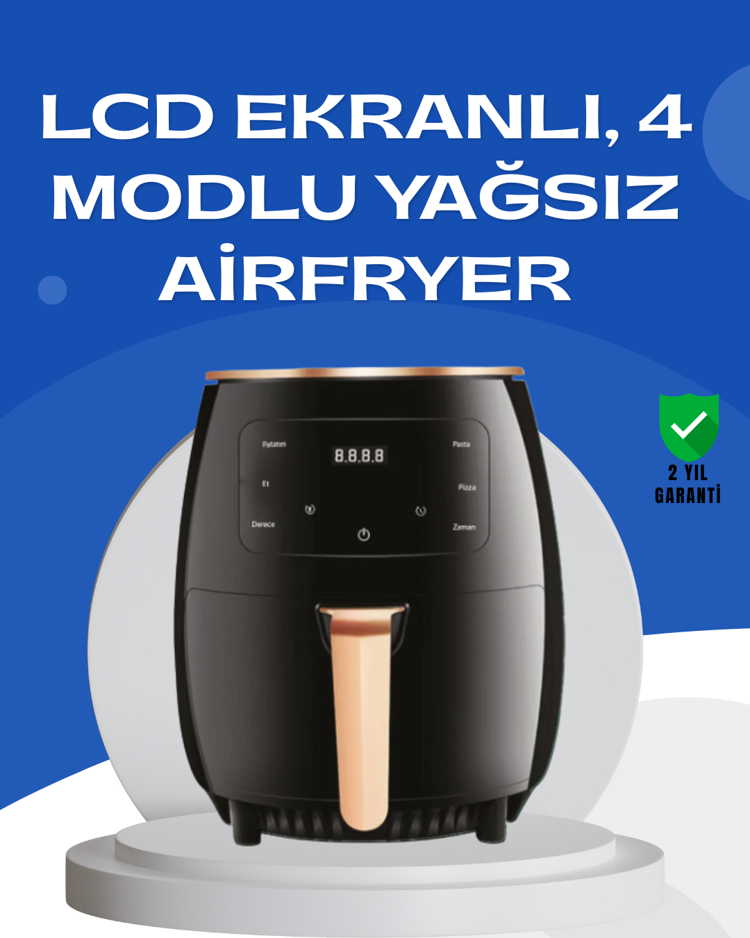 6L Yağsız Fritöz 2400W Dokunmatik Ekran Otomatik Kapanma Airfryer