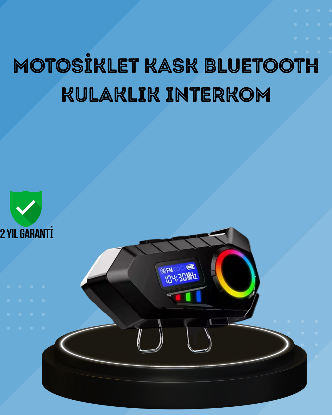 500mAh Bataryalı Bluetooth 5.4 İnterkom LED Ekranlı FM Destekli
