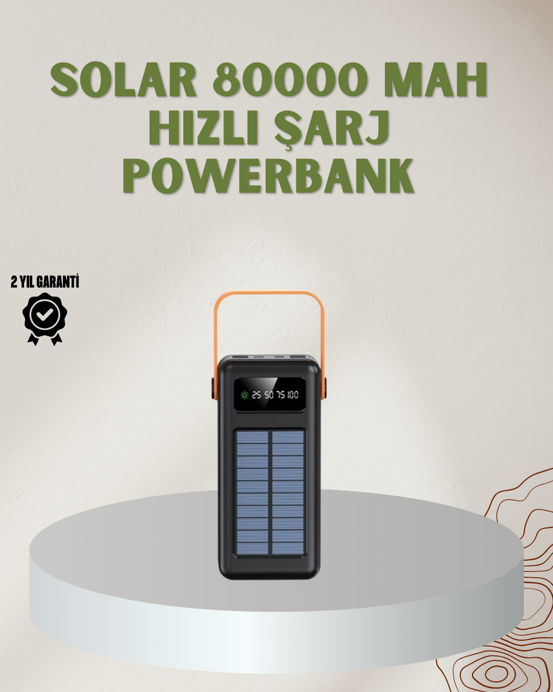 Powerbank Solar Fenerli Çoklu Kablolu Taşınabilir Şarj Aleti