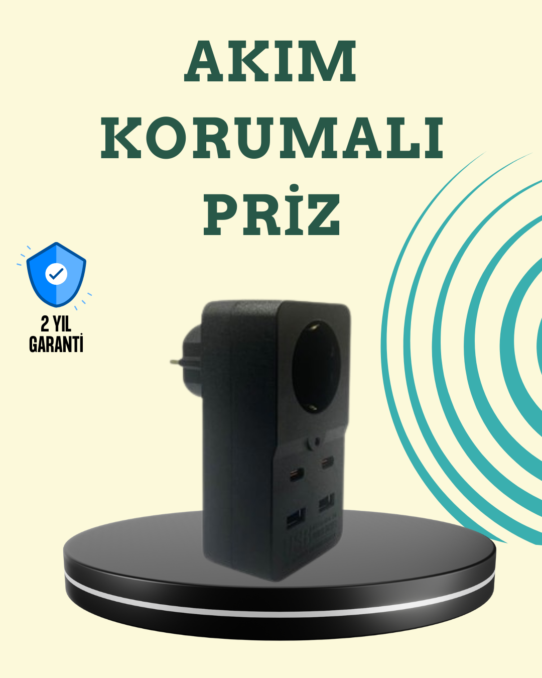 Isıya Dayanıklı PC Gövdeli Akım Korumalı Priz 4 USB