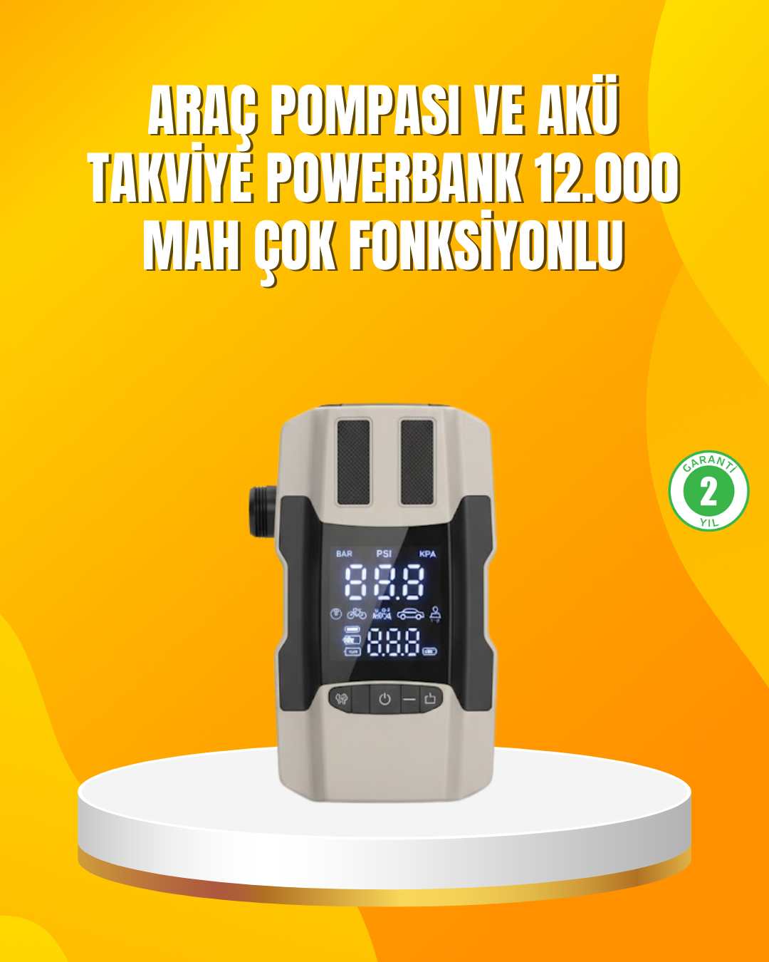 12.000 mAh Akü Takviye Powerbank Dahili Hava  Dijital Ekranlı