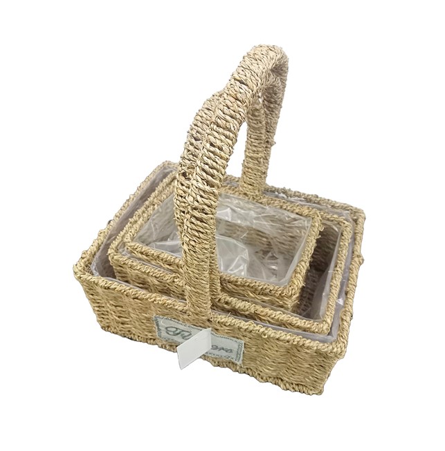 Square Natural Mesh Basket Set - 3 Pcs
