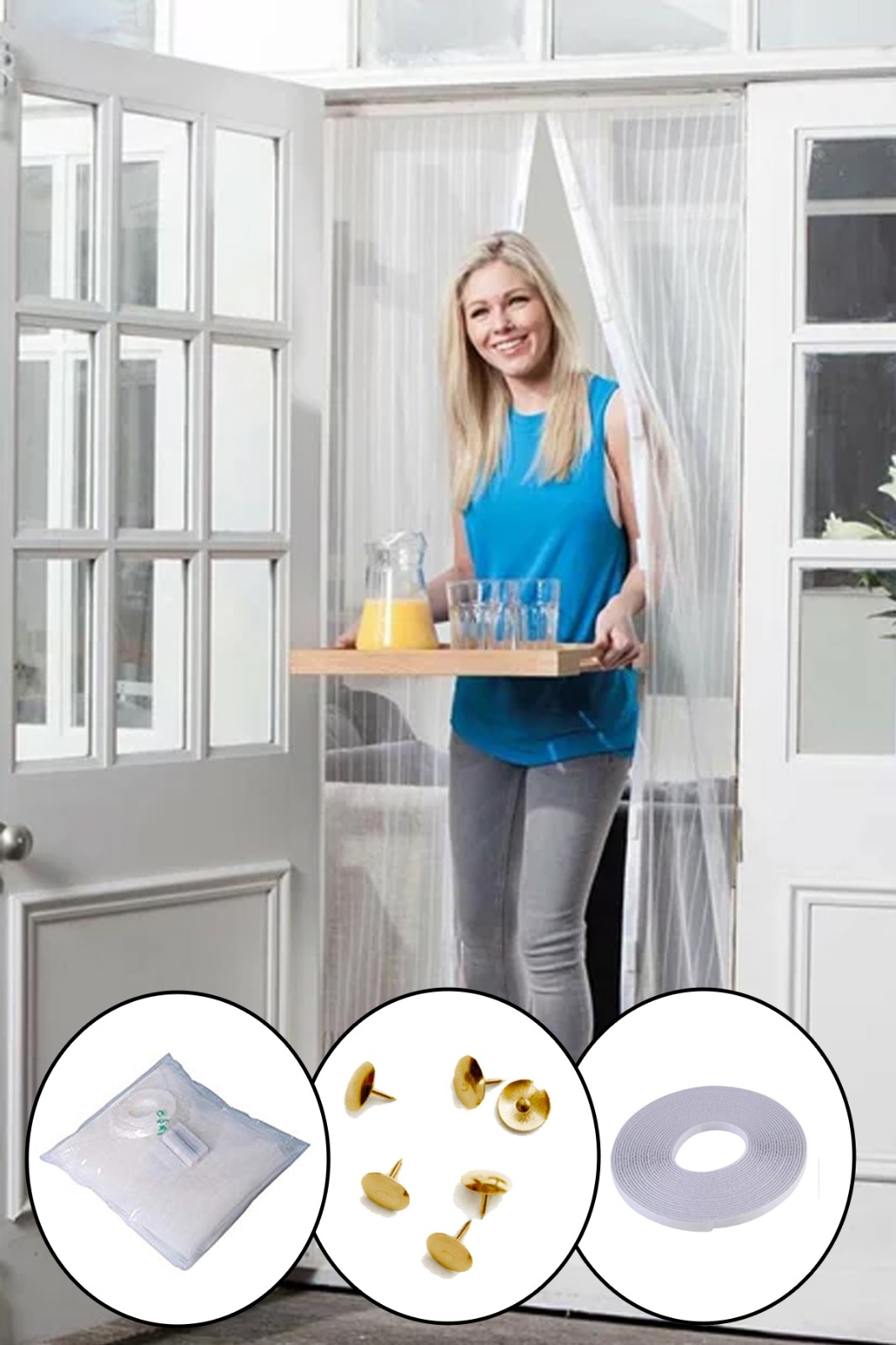 Mıknatıslı Manyetik Kapı Sinekliği Sineklik Tülü Perde (60cm x 210cm 2 Adet Tül) (1550)