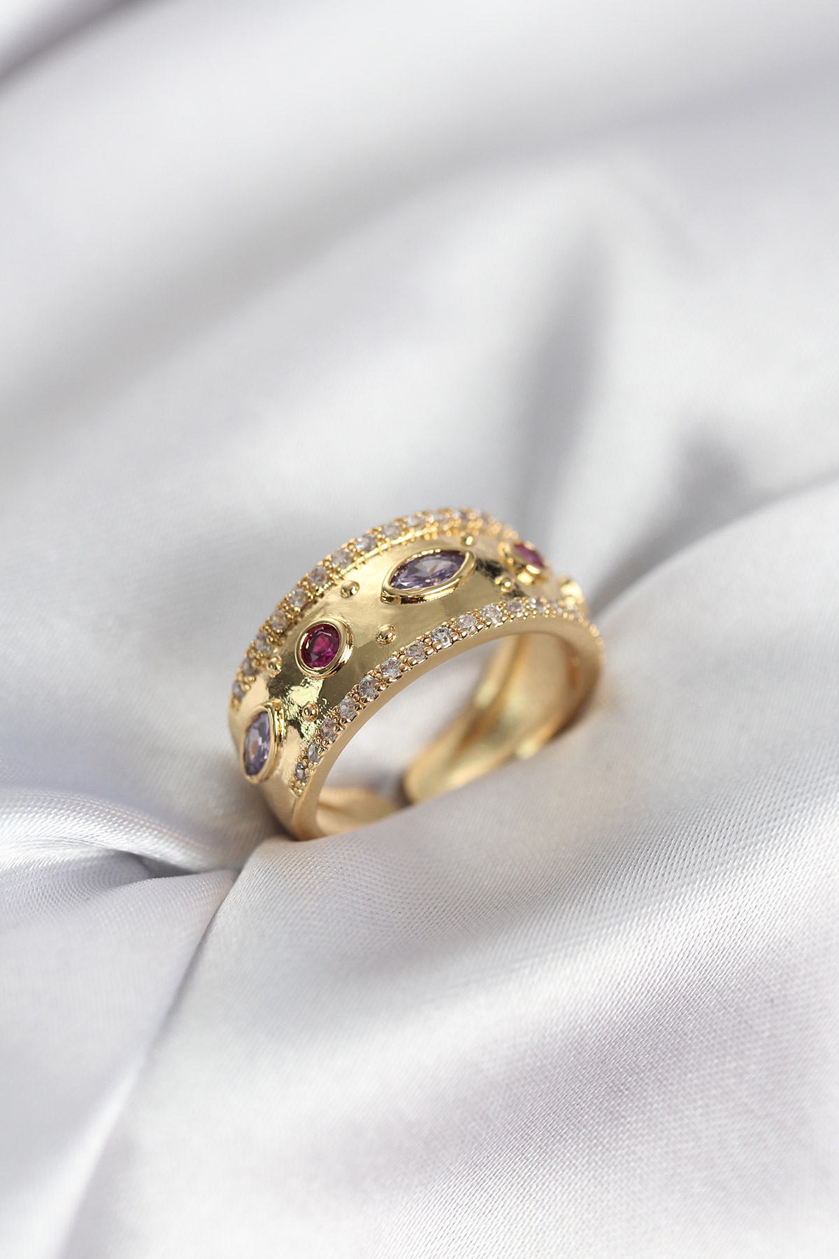 Gold Renk Zirkon Taşlı Vintage Kadın Yüzük