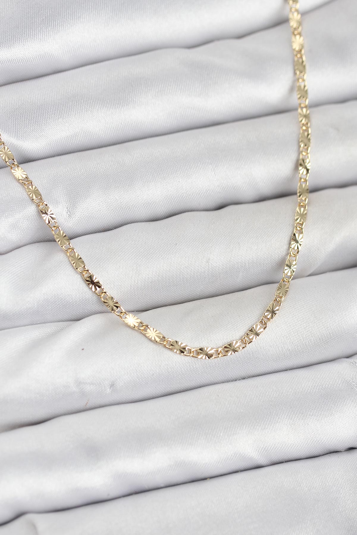 CM 14K Gold Renk Lazerli Zincir Model Kadın Kolye