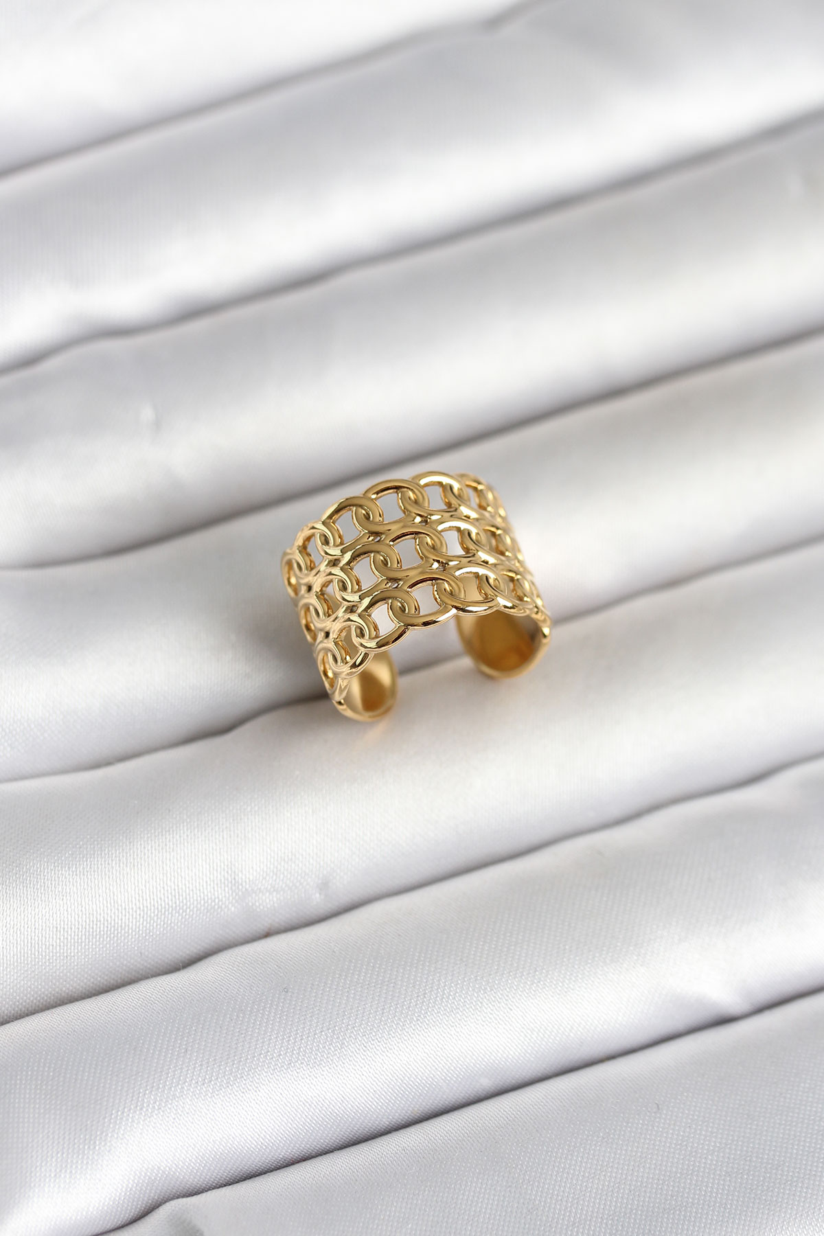 316L Çelik Gold Renk Zincir Model Kadın Yüzük