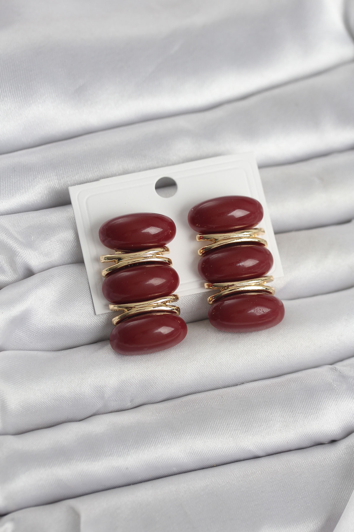 Bordo Vintage Model Gold Renk Kadın Küpe