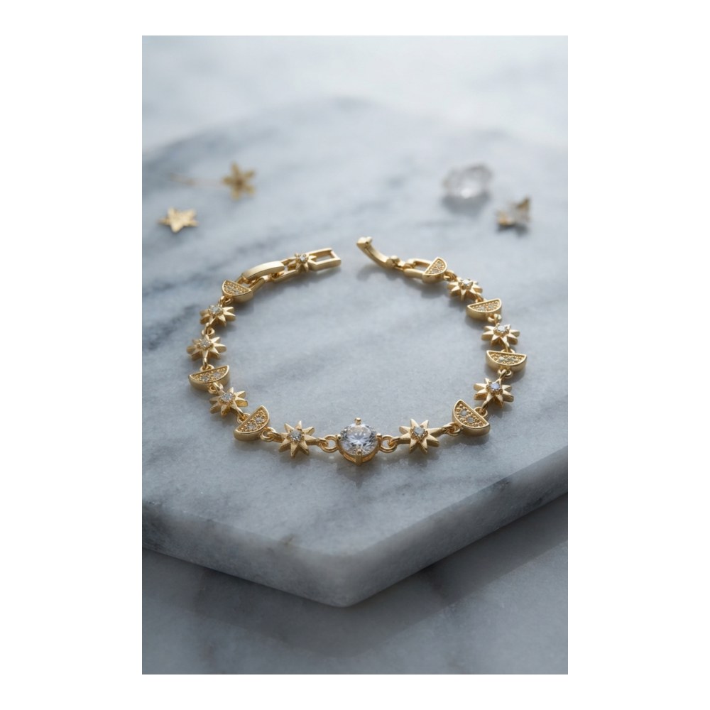 Gold Renk Celestial Yıldız ve Hilal Model Kadın Bileklik