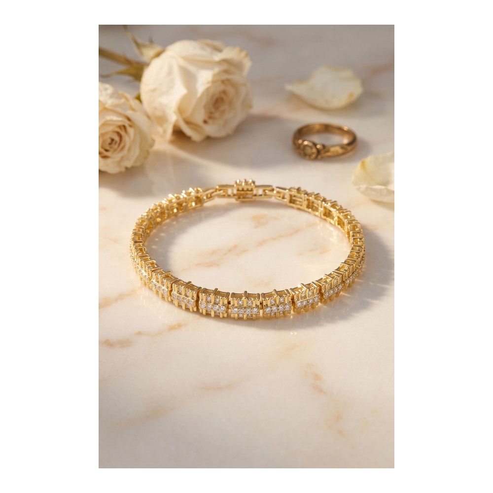 Gold Renk Pirinç Elegance Zirkon Taşlı Kadın Bileklik
