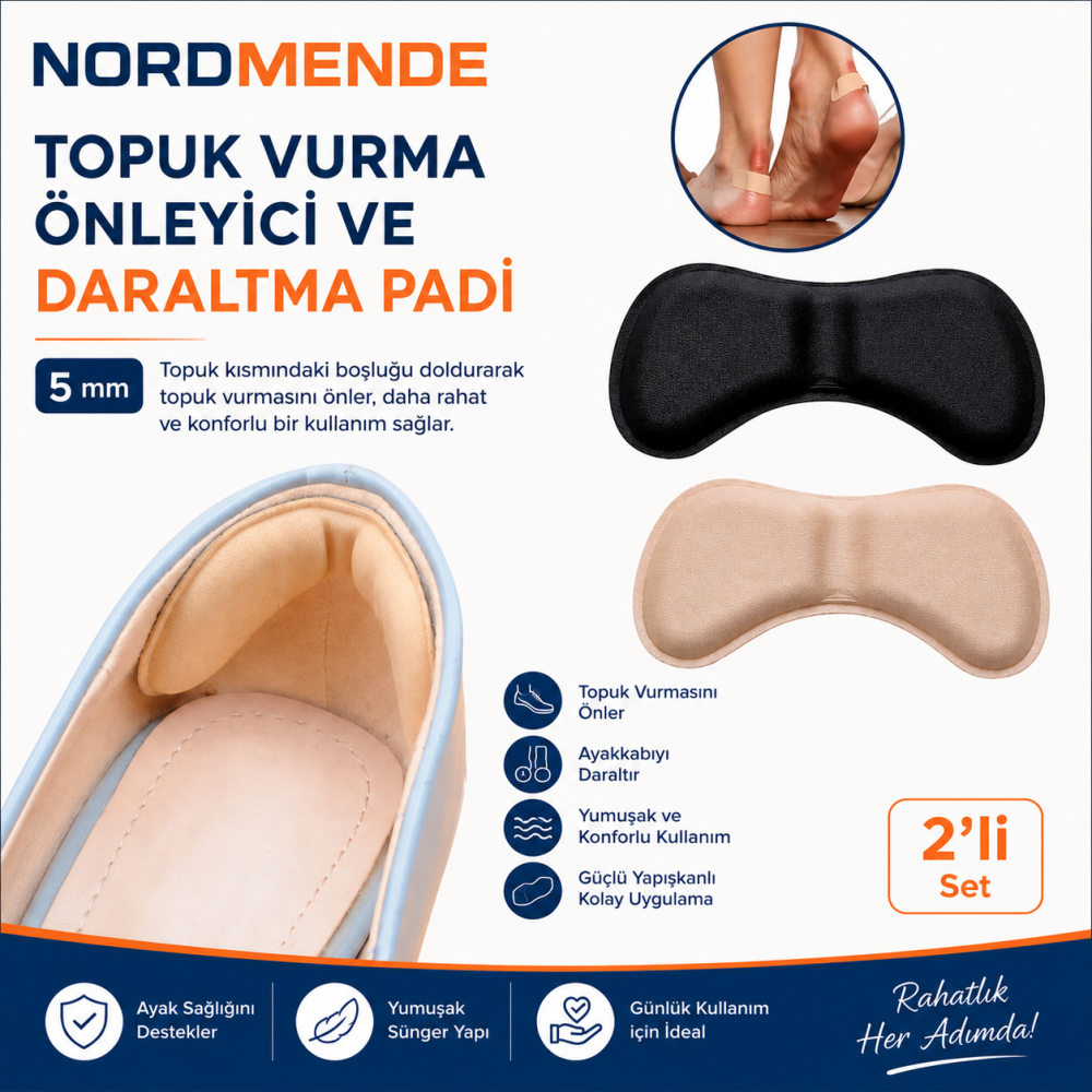 NORDMENDE 5 mm Topuk Vurma Önleyici Ayakkabı Daraltma Pedi 2&amp;#39;li Set