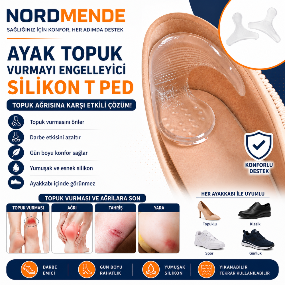 NORDMENDE Silikon T Ped Ayak Topuk Vurmayı Önleyici Topuk Koruyucu