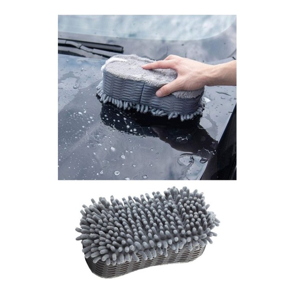 Çift Taraflı Mikrofiber Şönil Tüylü Araba Oto Yıkama Kurulama Temizlik Süngeri 23x12x6cm Gri