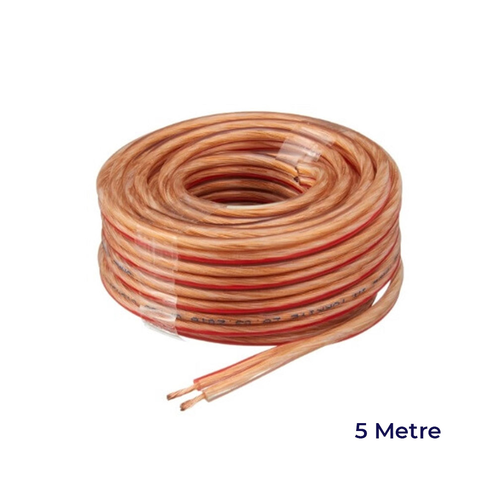 Elektrik Oto Tesisat Kablosu Çiftli Bitişik Kordon Saf Bakır 2x0.75mm 5 Metre Şeffaf