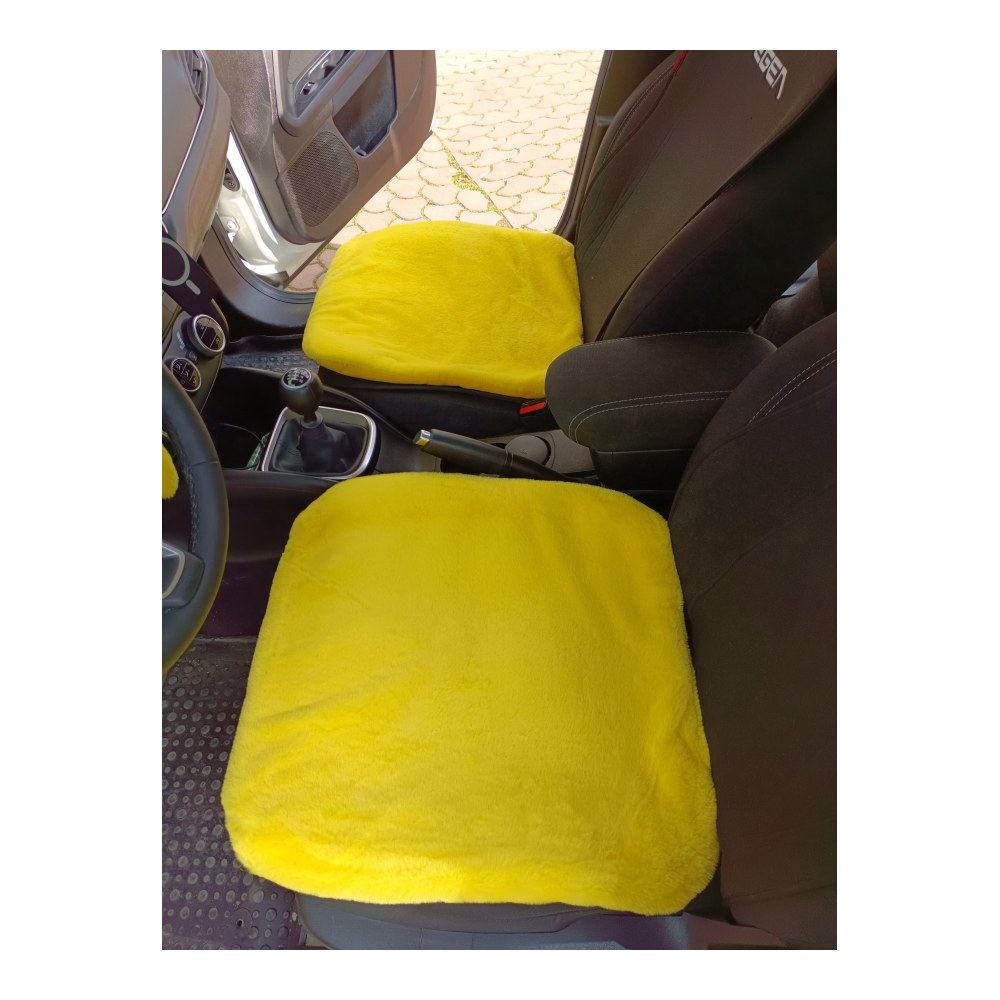 Yumuşak Tüylü Peluş Serme Oto Koltuk Koruyucu Minder Kılıf Ön 2'li Sarı