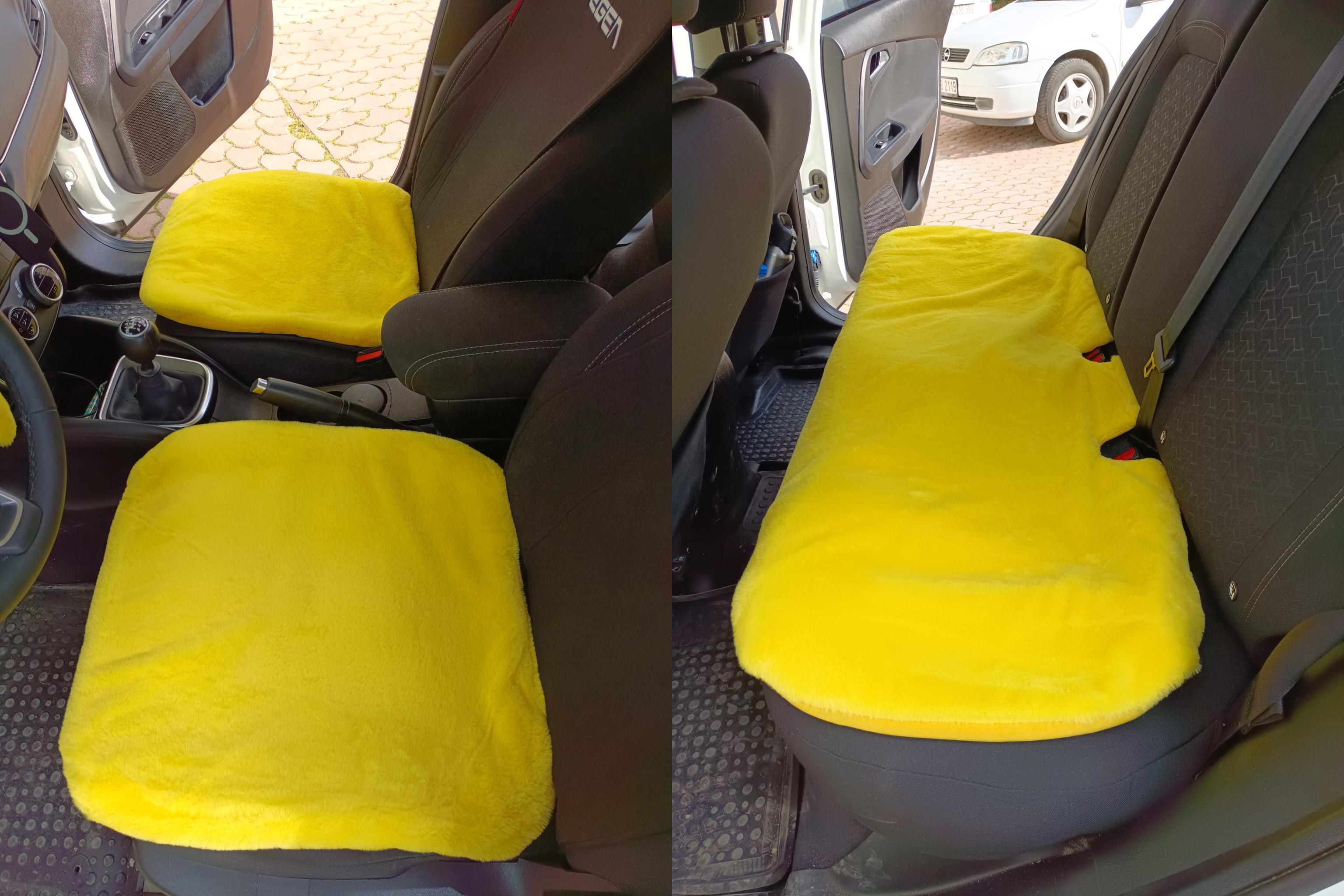 Yumuşak Tüylü Peluş Serme Oto Koltuk Koruyucu Minder Koltuk Kılıfı Ön Arka Sarı