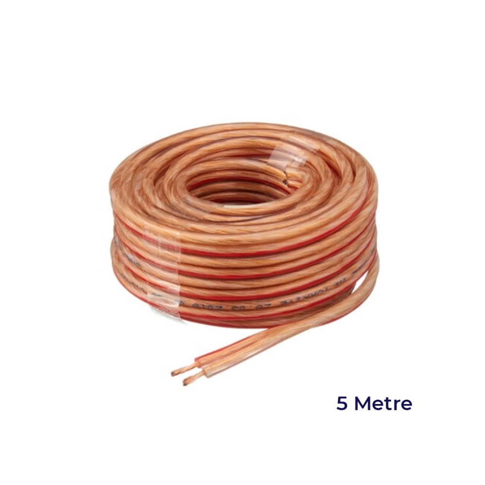 Elektrik Oto Tesisat Kablosu Çiftli Bitişik Kordon Saf Bakır 2x0.75mm 5 Metre Şeffaf