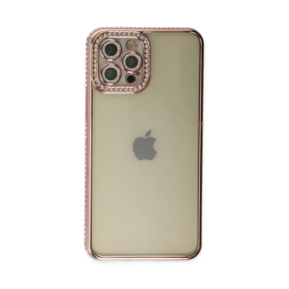 Apple iPhone 12 Pro Kılıf Joke Taşlı Silikon - Pembe