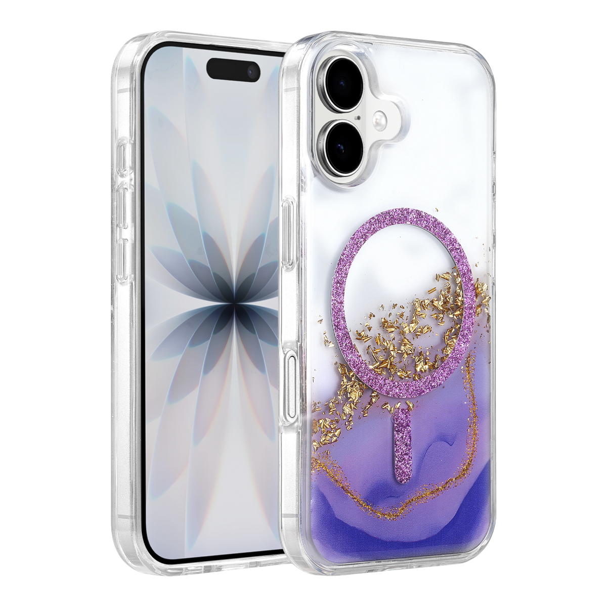 Onegif Apple iPhone 16 Lotus Simli Magsafe Kapak - Mor