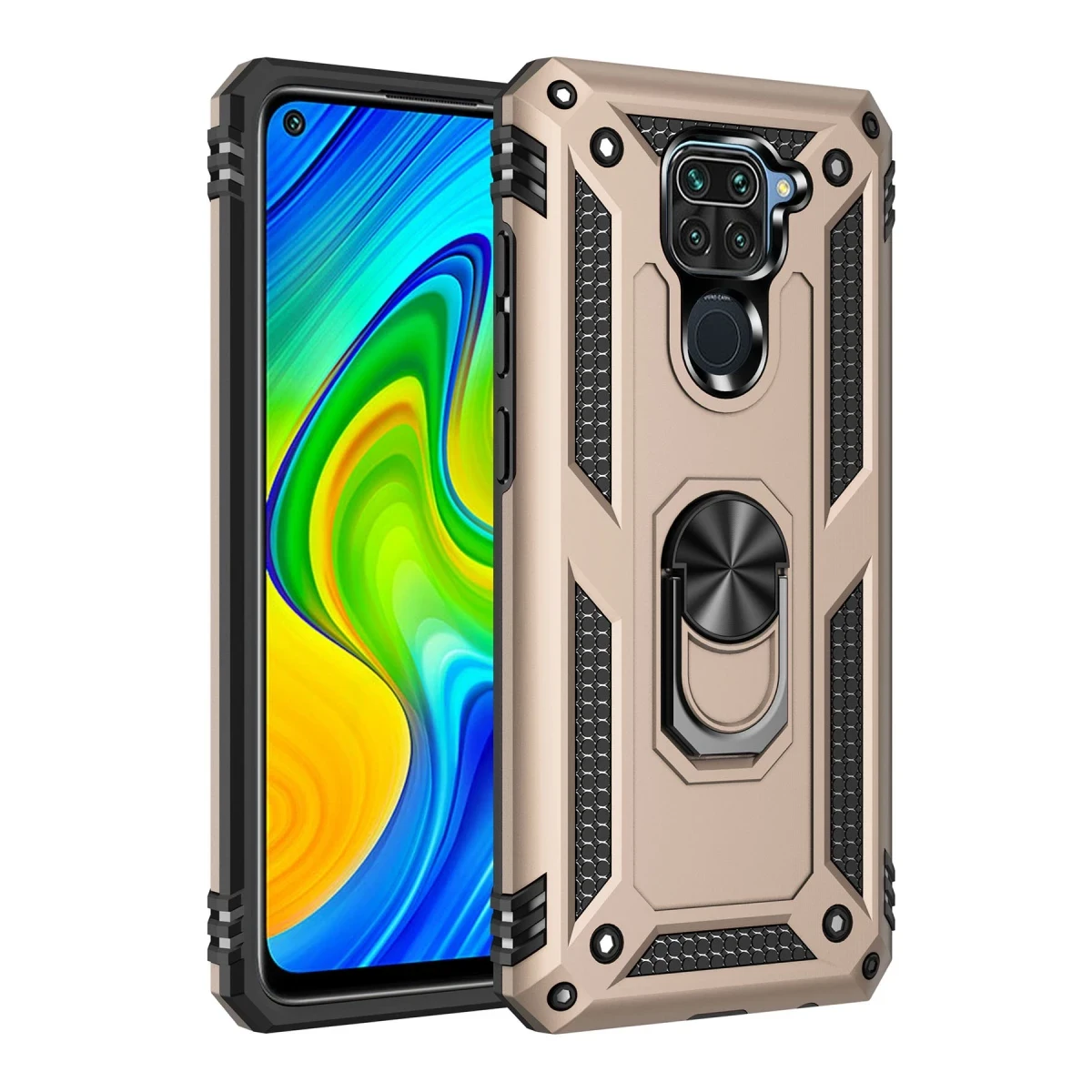 Xiaomi Redmi Note 9 Kılıf Sofya Yüzüklü Silikon Kapak - Gold