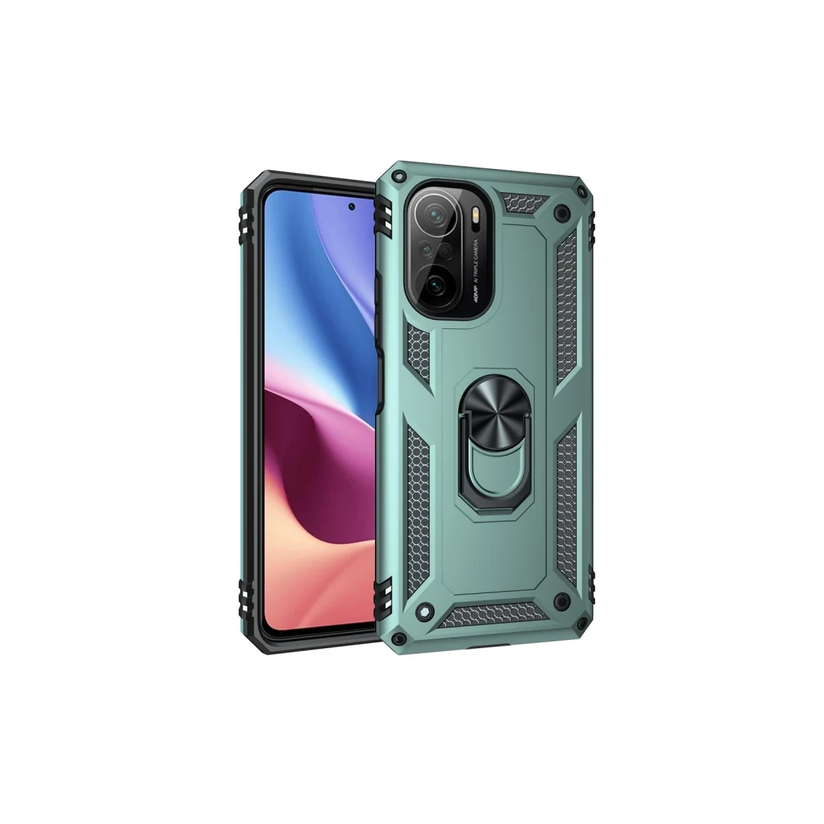 Xiaomi Poco F3 Kılıf Sofya Yüzüklü Silikon Kapak - Yeşil