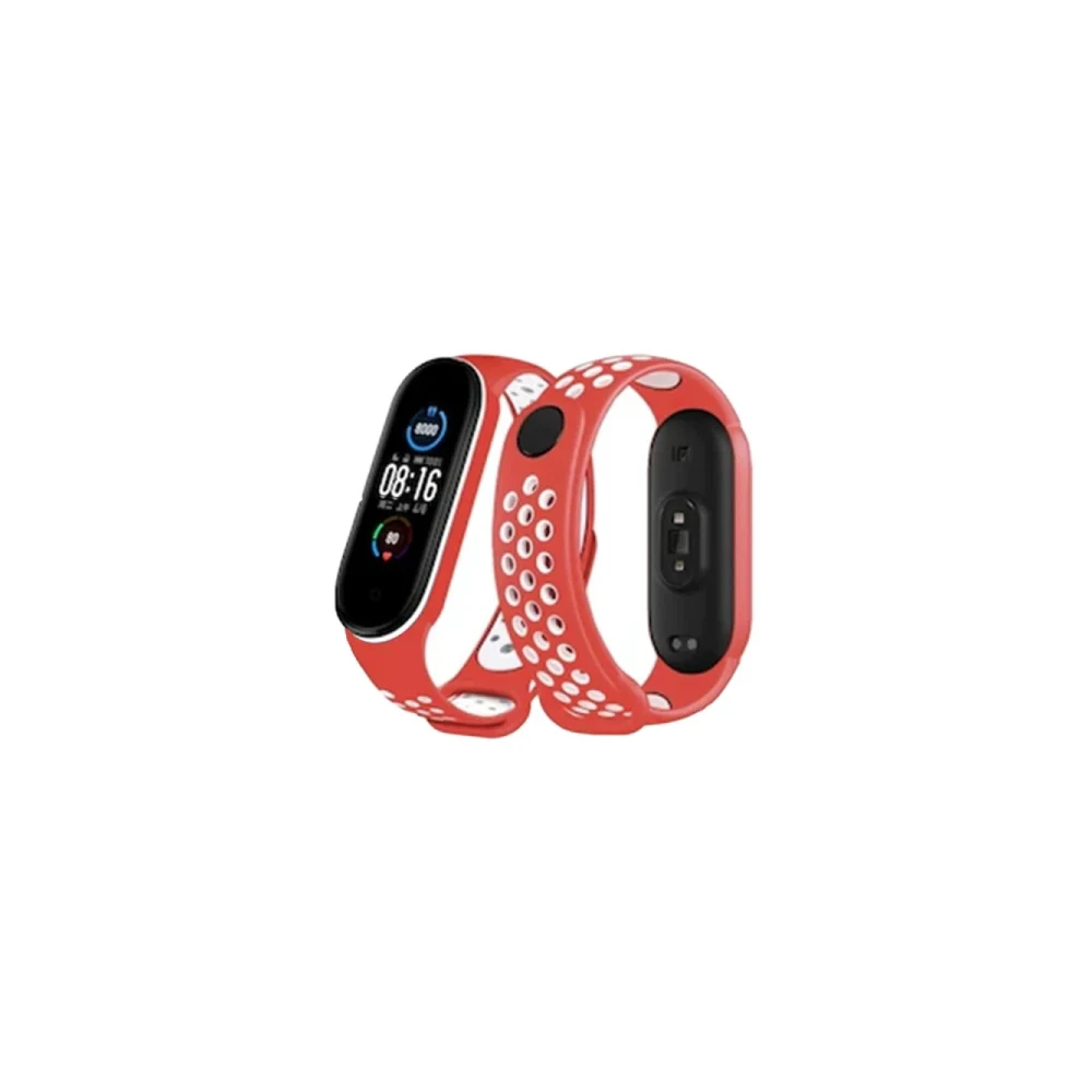 Xiaomi Mi Band 4 Spor Delikli Kordon - Kırmızı-Beyaz