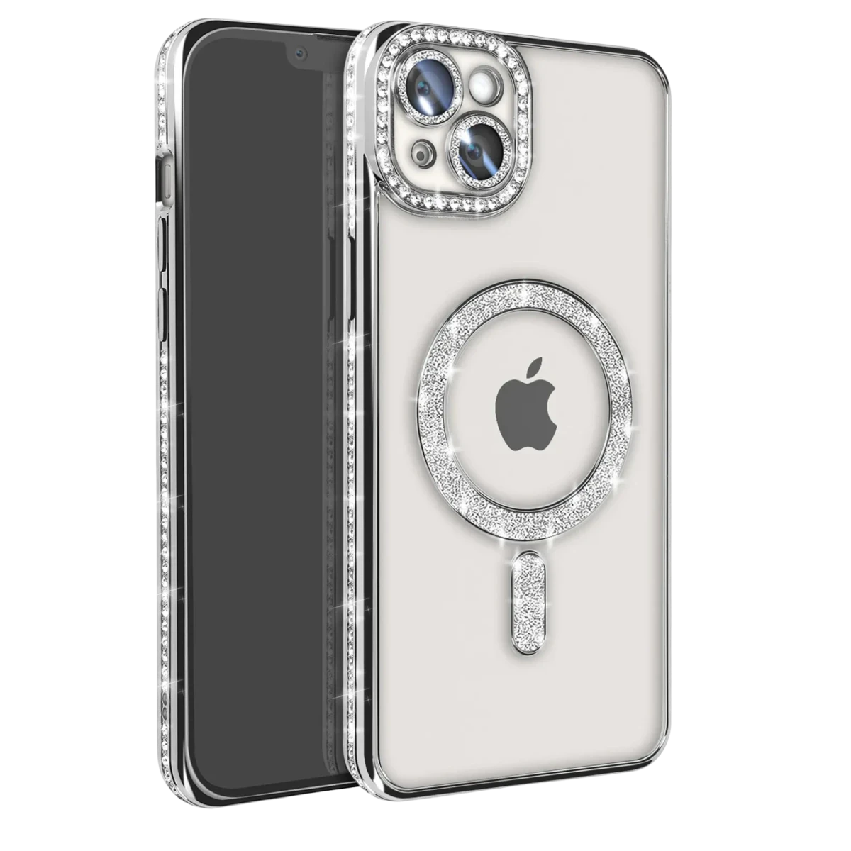 Apple iPhone 15 Kılıf Joke Simli Magneticsafe Kılıf - Gümüş