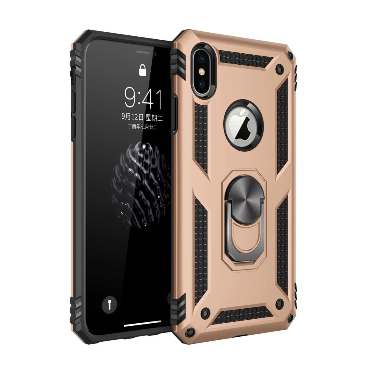 Apple iPhone XS Max Kılıf Sofya Yüzüklü Silikon Kapak - Gold