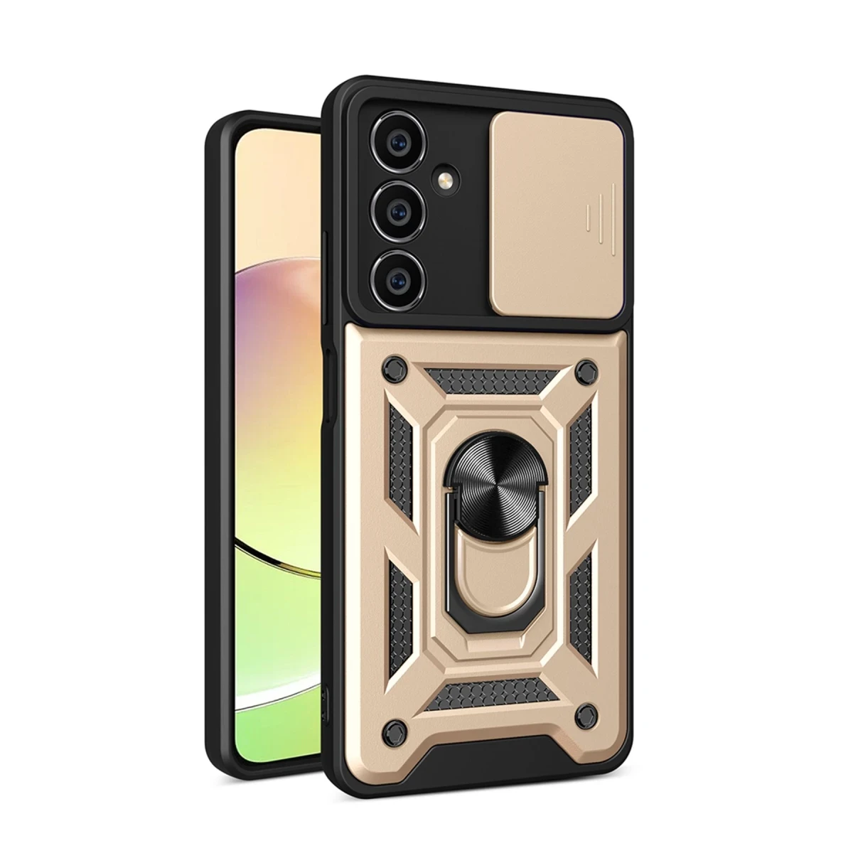 Samsung Galaxy A15 4G Kılıf Pars Lens Yüzüklü Silikon - Gold