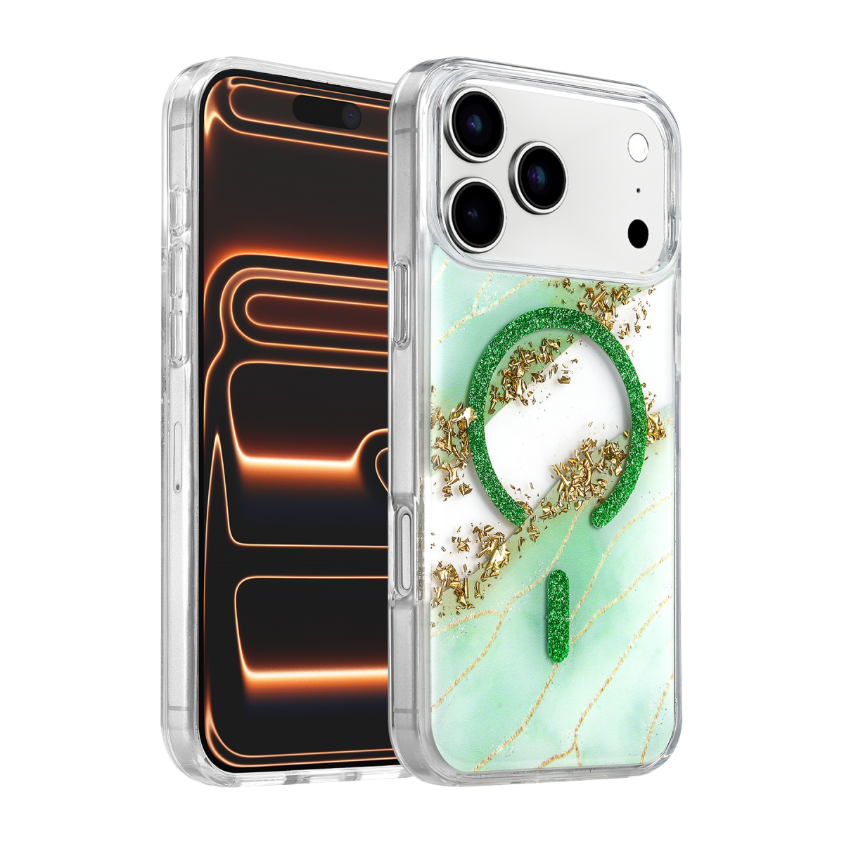 Onegif Apple iPhone 17 Pro Max/18 Pro Max Lotus Simli Magsafe Kapak - Yeşil